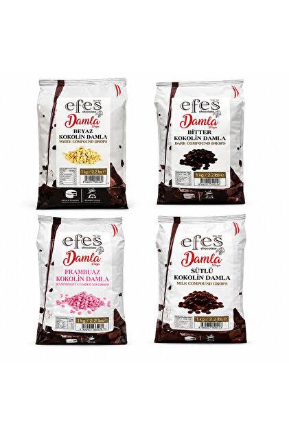 Efes Chocolate Sütlü / Bitter / Beyaz / Frambuaz Damla Çikolata 1 Kg x 4 Adet 4 kg Avantaj Paket