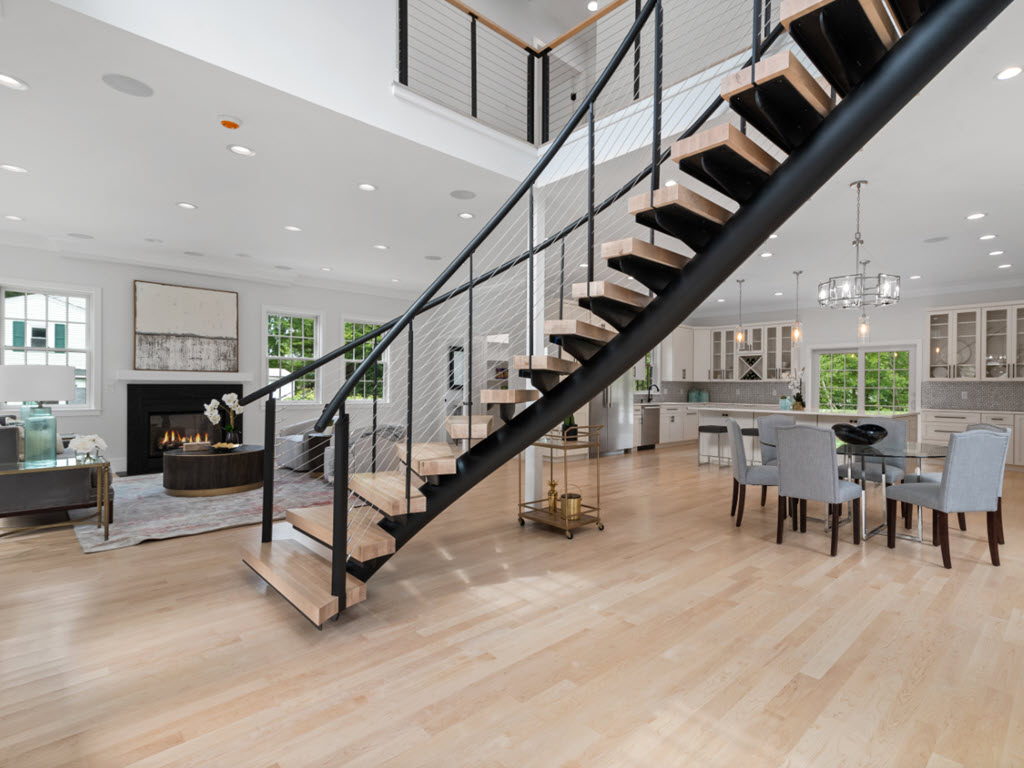 curved stair with cable railing
