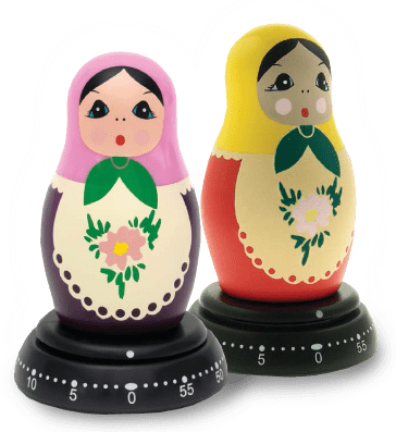 The twin mechanical timers are for 20 . Messer-Gabel.ch - Timer, Eieruhren Bengt EK Design - Babuska