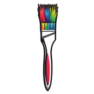 Illustration of a paintbrush with a white handle and red grip, perfect for an art studio. The bristles are colored in a gradient of rainbow hues, transitioning from red to orange, yellow, green, and blue—ideal inspiration for vibrant art classes.
