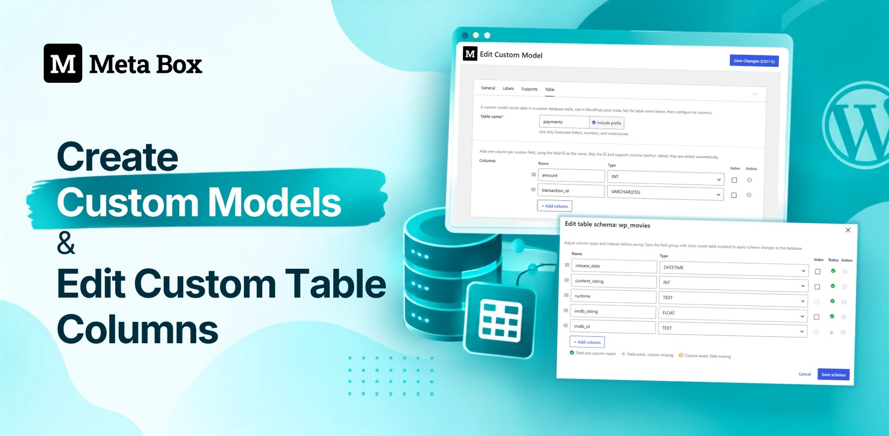 Create Custom Models and Edit Custom Table Columns in the Builder