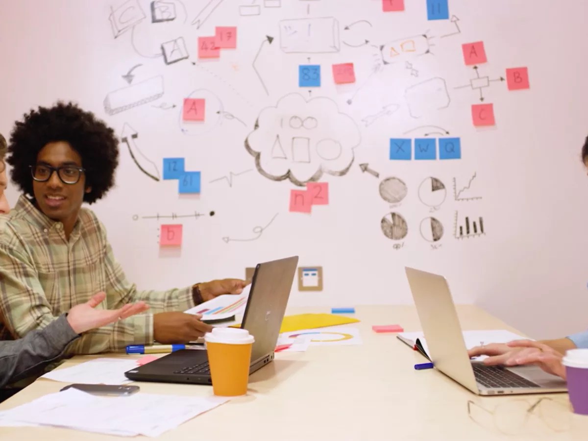 People collaborating in a modern workplace