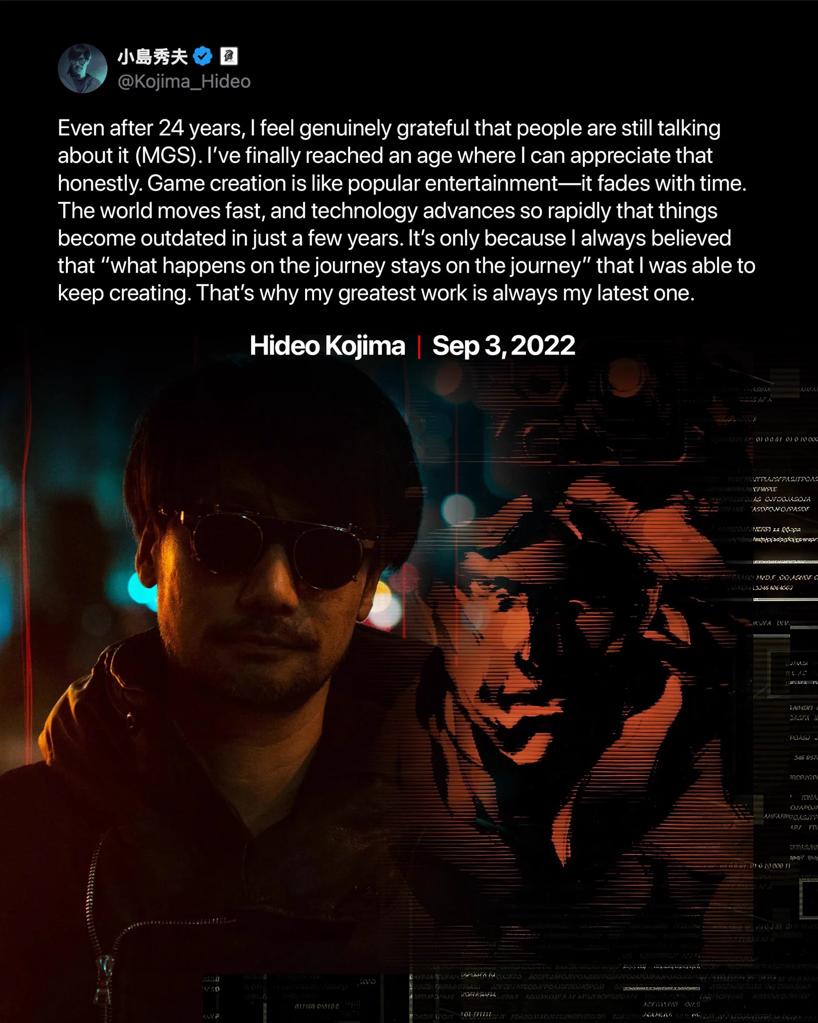 Hideo Kojima reflects on Metal Gear Solid’s lasting impact in his 2022 anniversary message