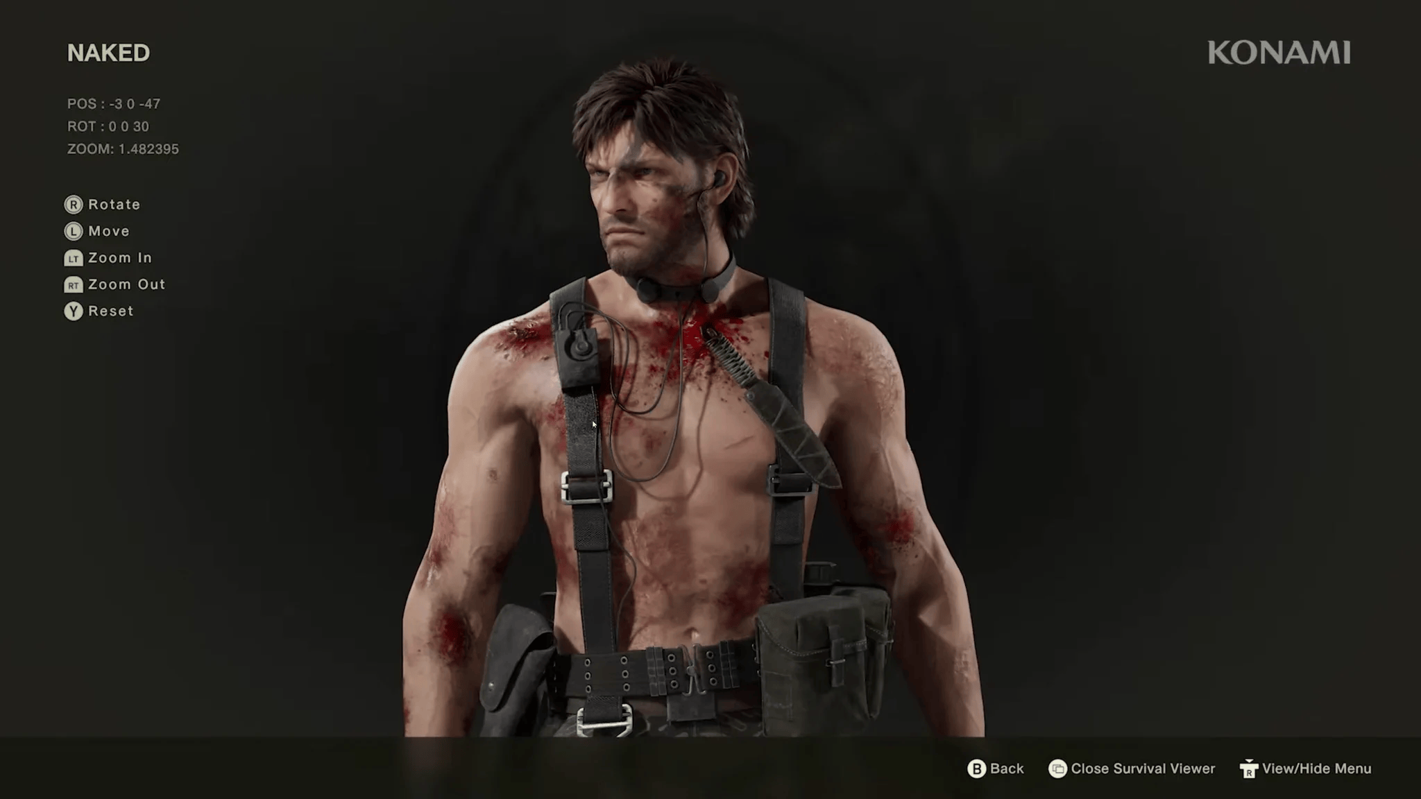 Metal Gear Solid Delta UI and Naked Snake in the Survival Viewer
