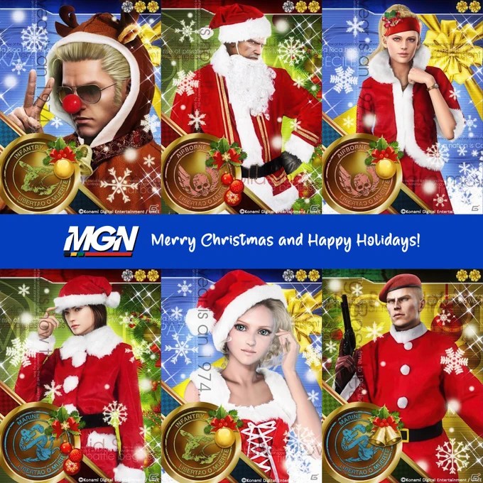 MGN Merry Christmas and Happy Holidays collage of Metal Gear characters