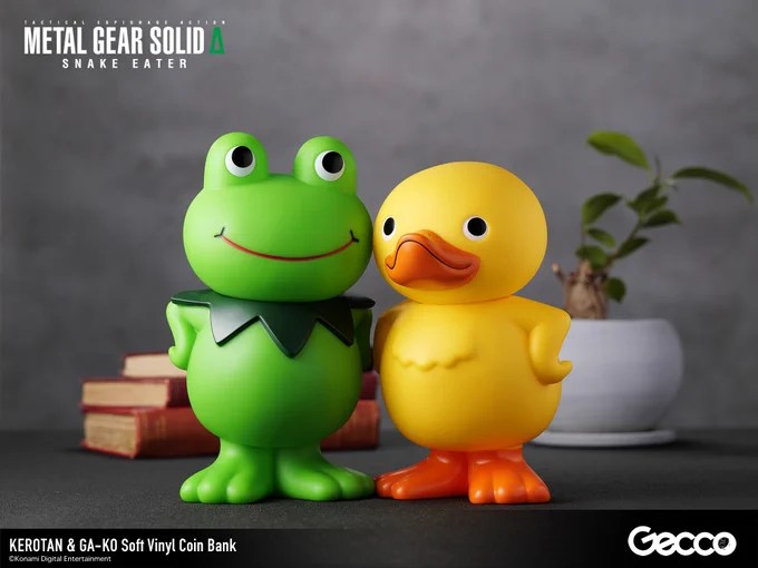 Gecco Kerotan and GA-KO soft-vinyl coin banks displayed together