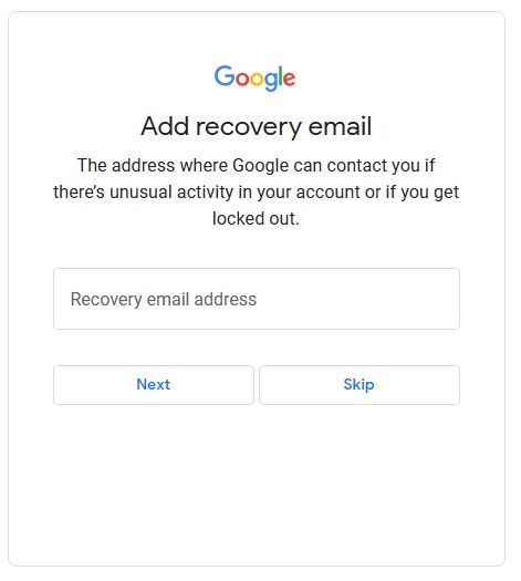 create gmail account add recovery email