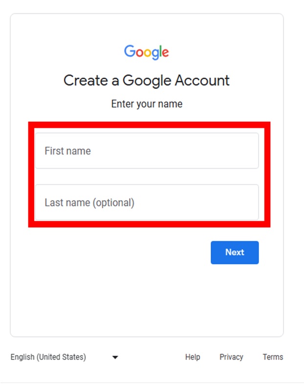 create gmail account firstname last name