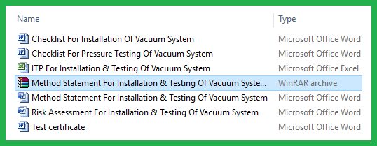 Method Statement For Installation & Testing Of Vacuum System
