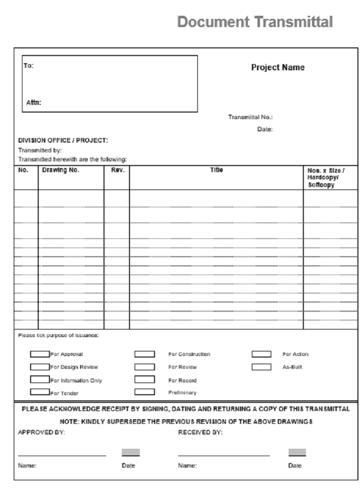 Document transmittal form sample