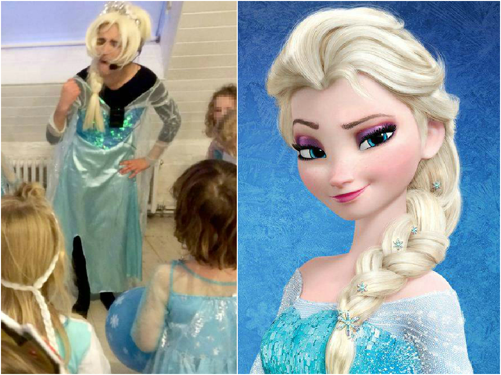 A cheese ball shaped like a football on a platter with crackers. 'The world's worst Elsa lookalike' ruins Frozen themed