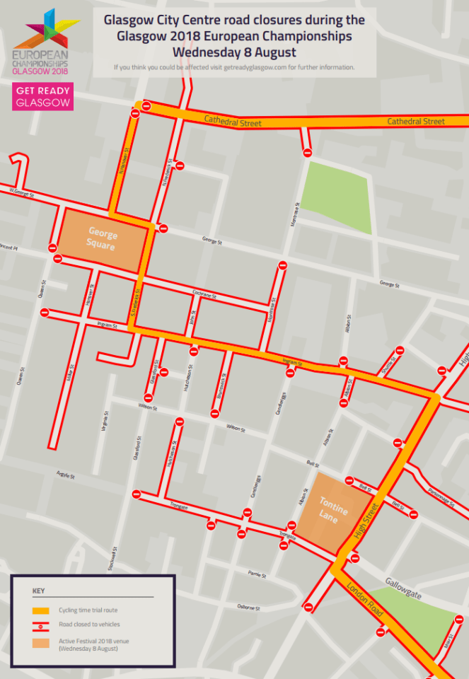 What roads are closed in Glasgow today for the European Championship