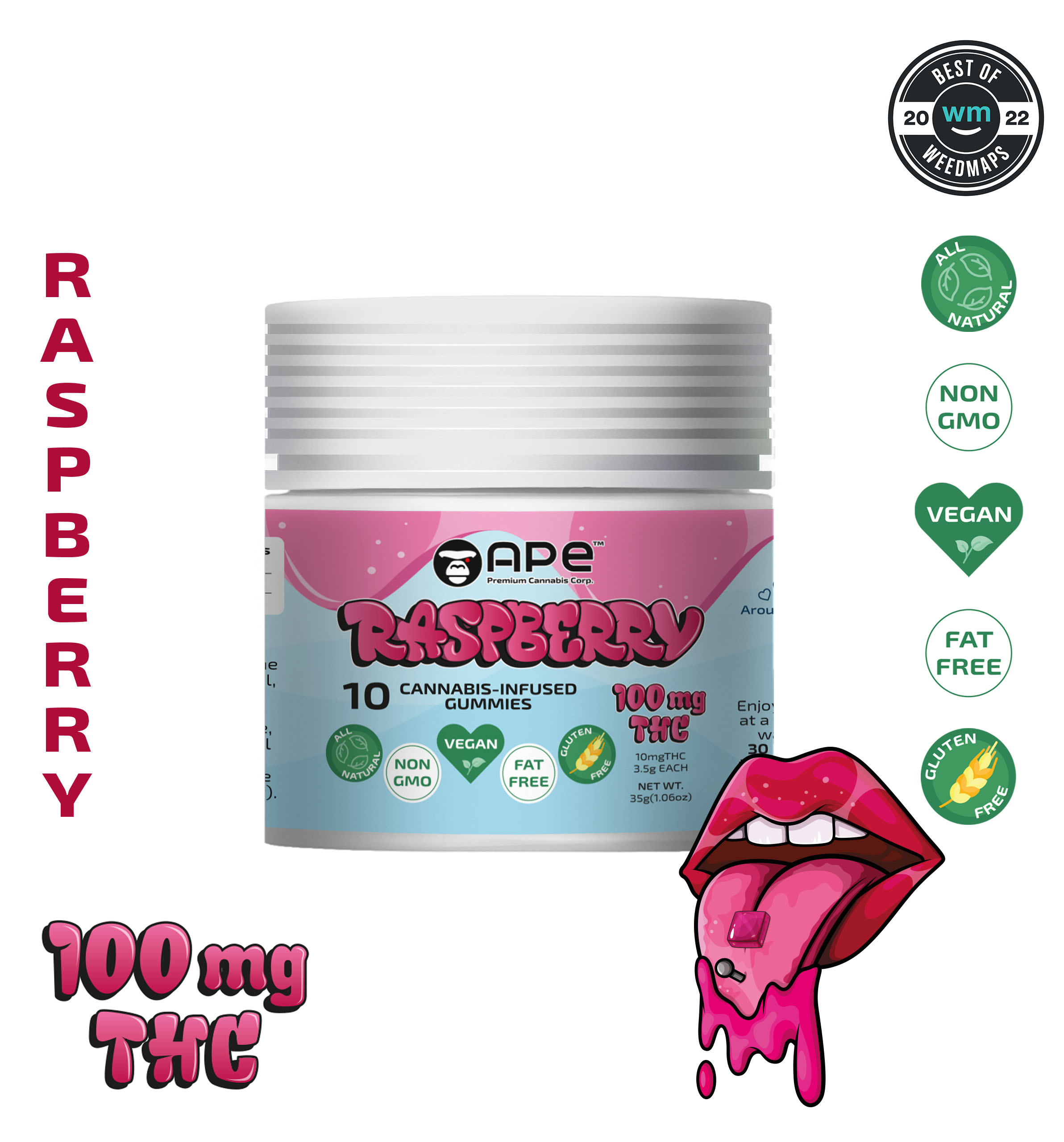APE Raspberry — 100mg Gummies