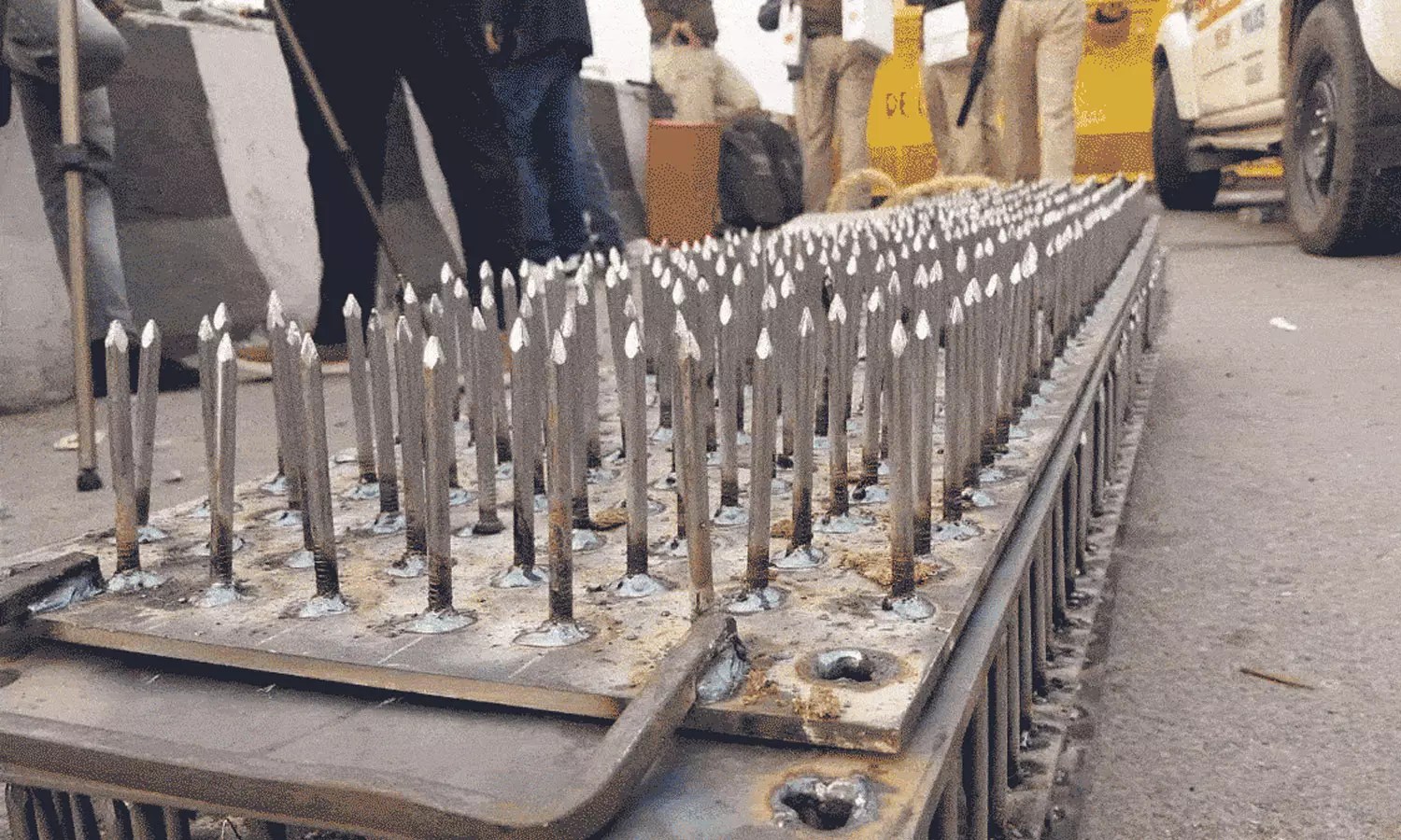 Tear gas, iron nails and concrete blocks used as security measures during farmers’ protest