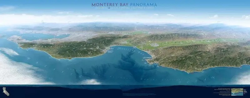 Monterey Bay Panorama Map By Eric Knight Metsker Maps