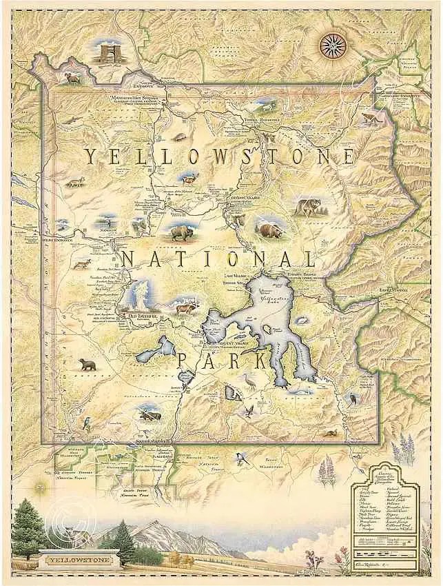 Yellowstone National Park Wall Map Metsker Maps