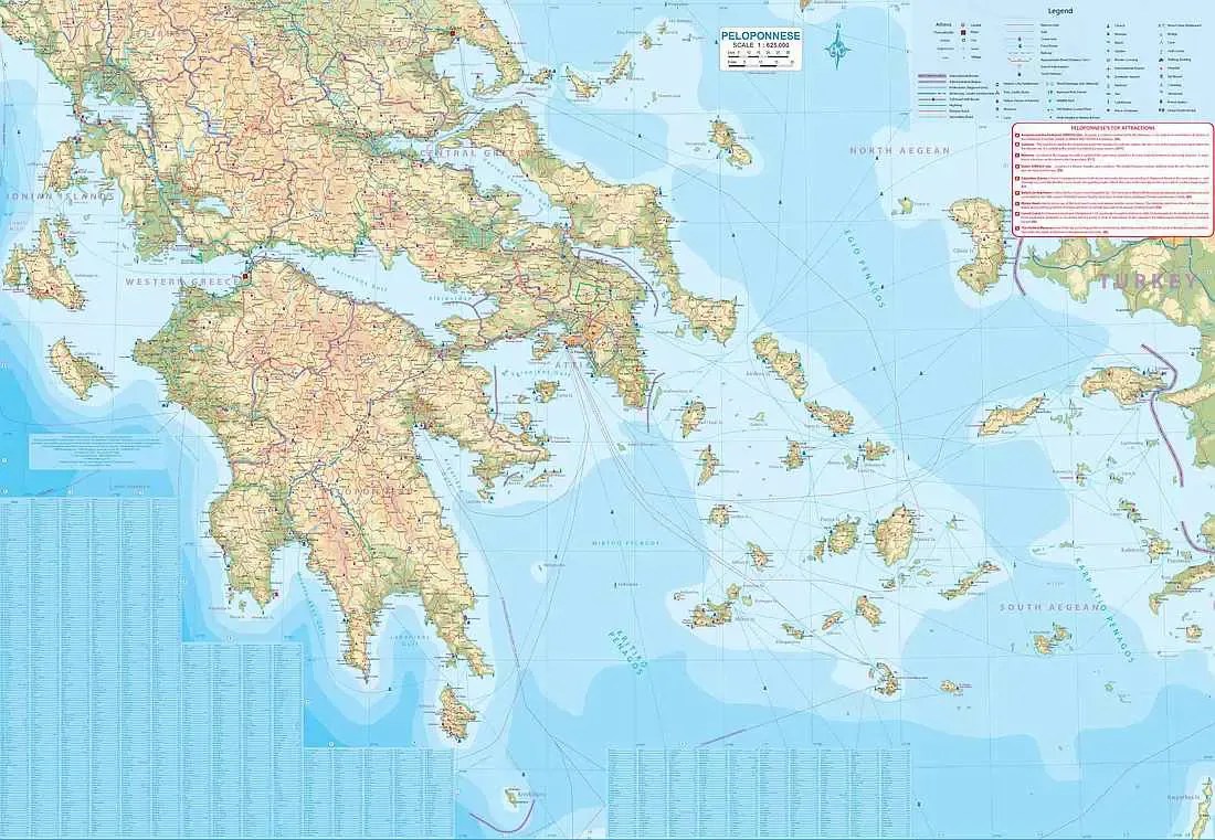 Athens Peloponnese Travel Map Metsker Maps