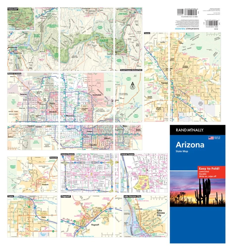 Arizona State Highway Laminated Map By Rand McNally Easy To Fold AZ Highway Lam RMC ETF Insets 