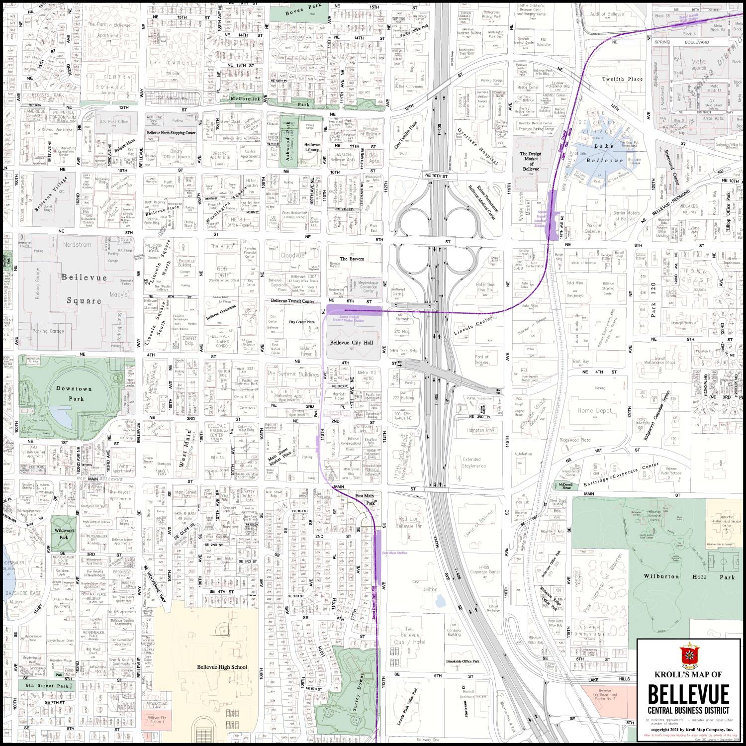 Bellevue Downtown Business District Map Metsker Maps KRO BellevueCBD 