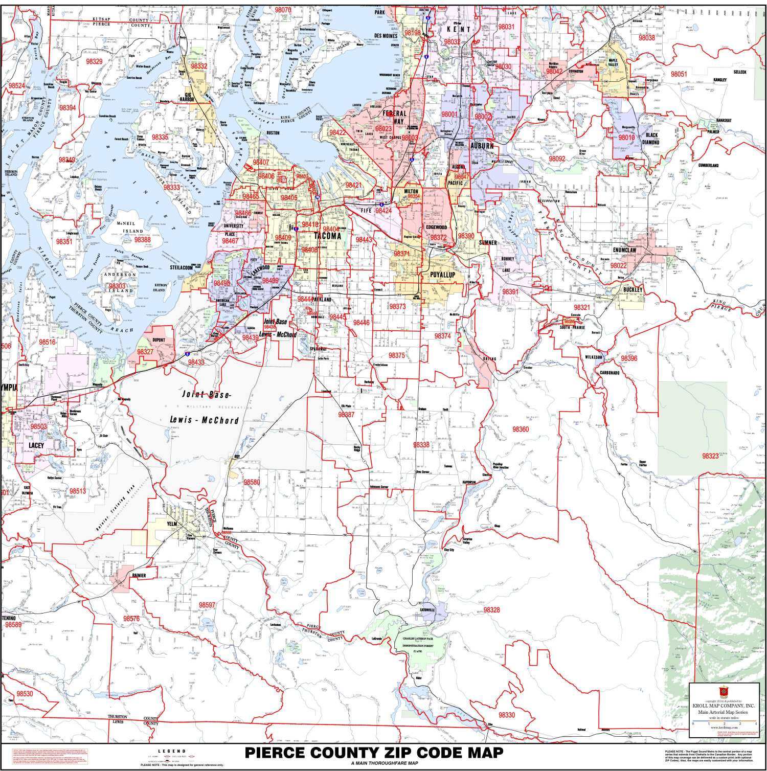 Pierce County Zip Code Map Metsker Maps KRO Pierce County ZIP 