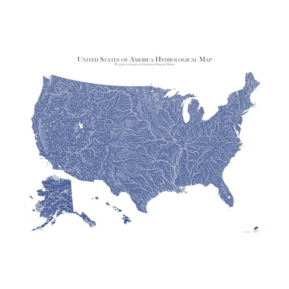 USA Map Metsker Maps USA Hydro Map Blue Muir Way 