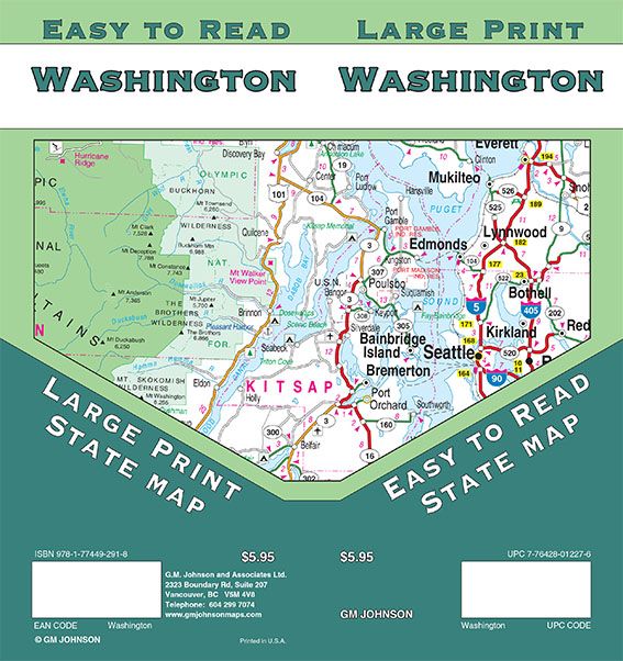 Washington State Large Print Road Map Metsker Maps Washington Large Print WA State Map GMJ 2022 