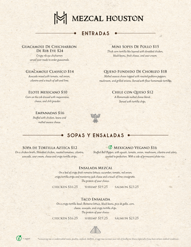 Menu Mezcal Houston