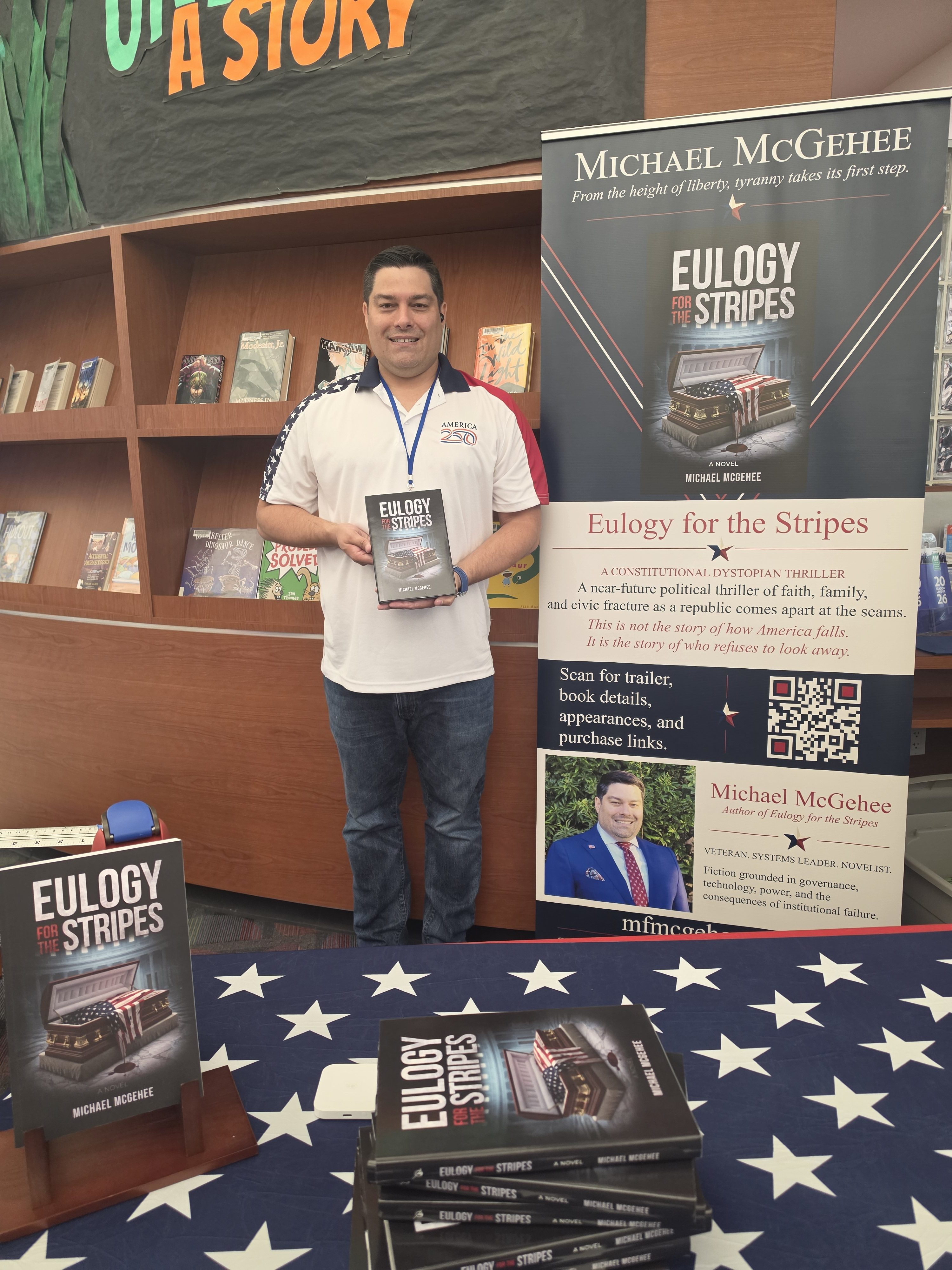Michael McGehee signing copies of Eulogy for the Stripes at LSC-Tomball Library in Tomball, Texas