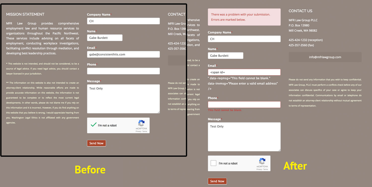 Form Error Screenshots