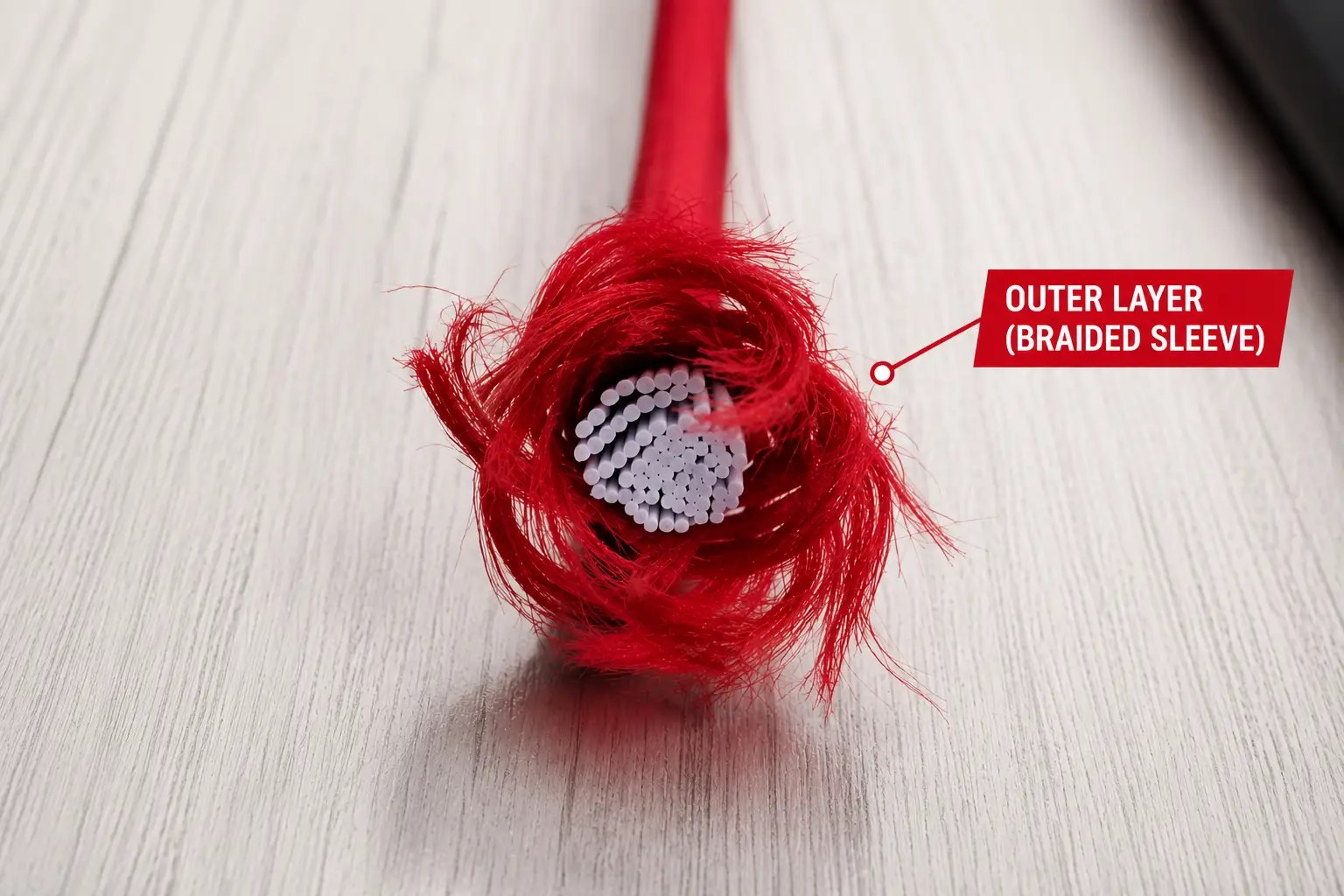 Showing the braided layers of the elastic cord