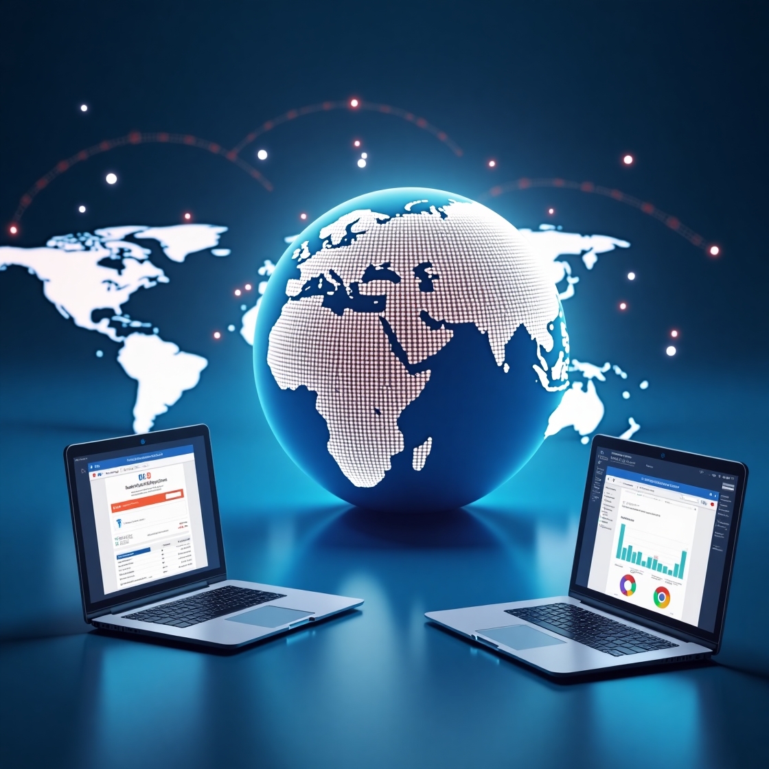 Search engine optimization wordwide image with laptop illustration