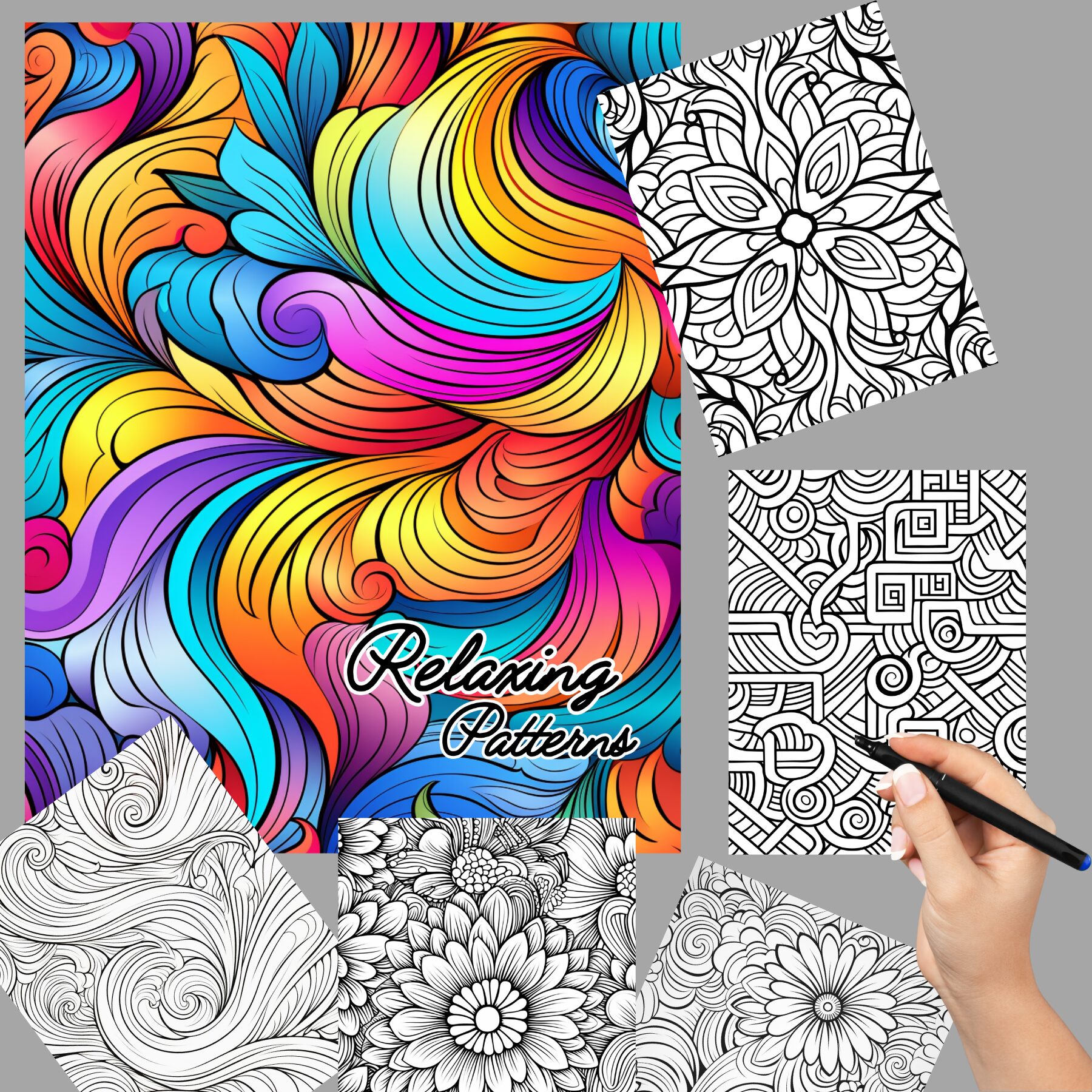 Relax & Unwind: Adult Coloring Book with Relaxing Patterns (Printable Unlimited)