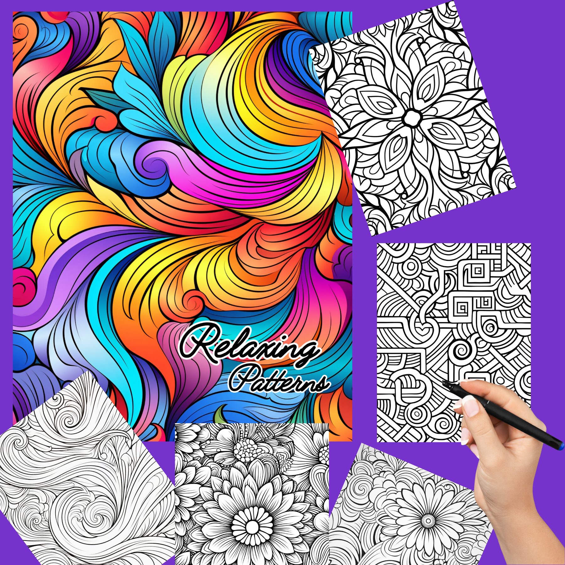 Relax & Unwind: Adult Coloring Book with Relaxing Patterns (Printable Unlimited)