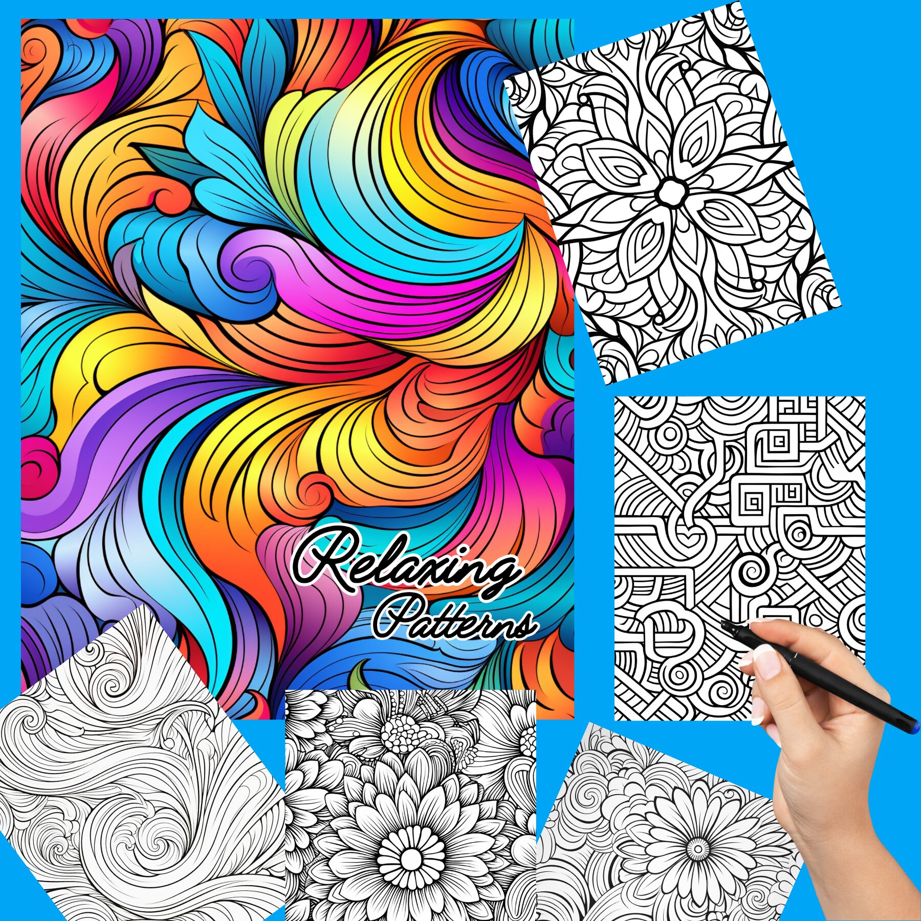 Relax & Unwind: Adult Coloring Book with Relaxing Patterns (Printable Unlimited)