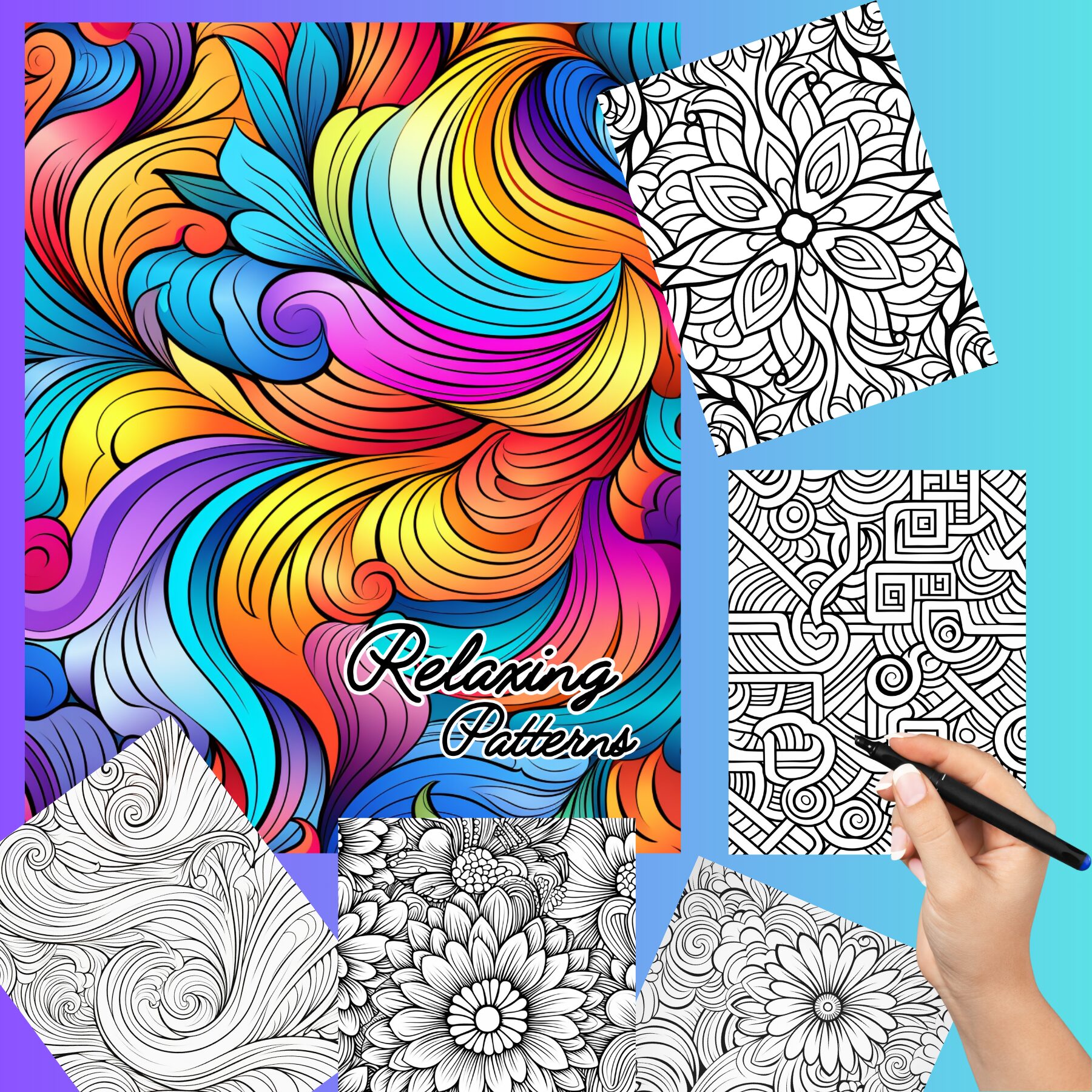 Relax & Unwind: Adult Coloring Book with Relaxing Patterns (Printable Unlimited)