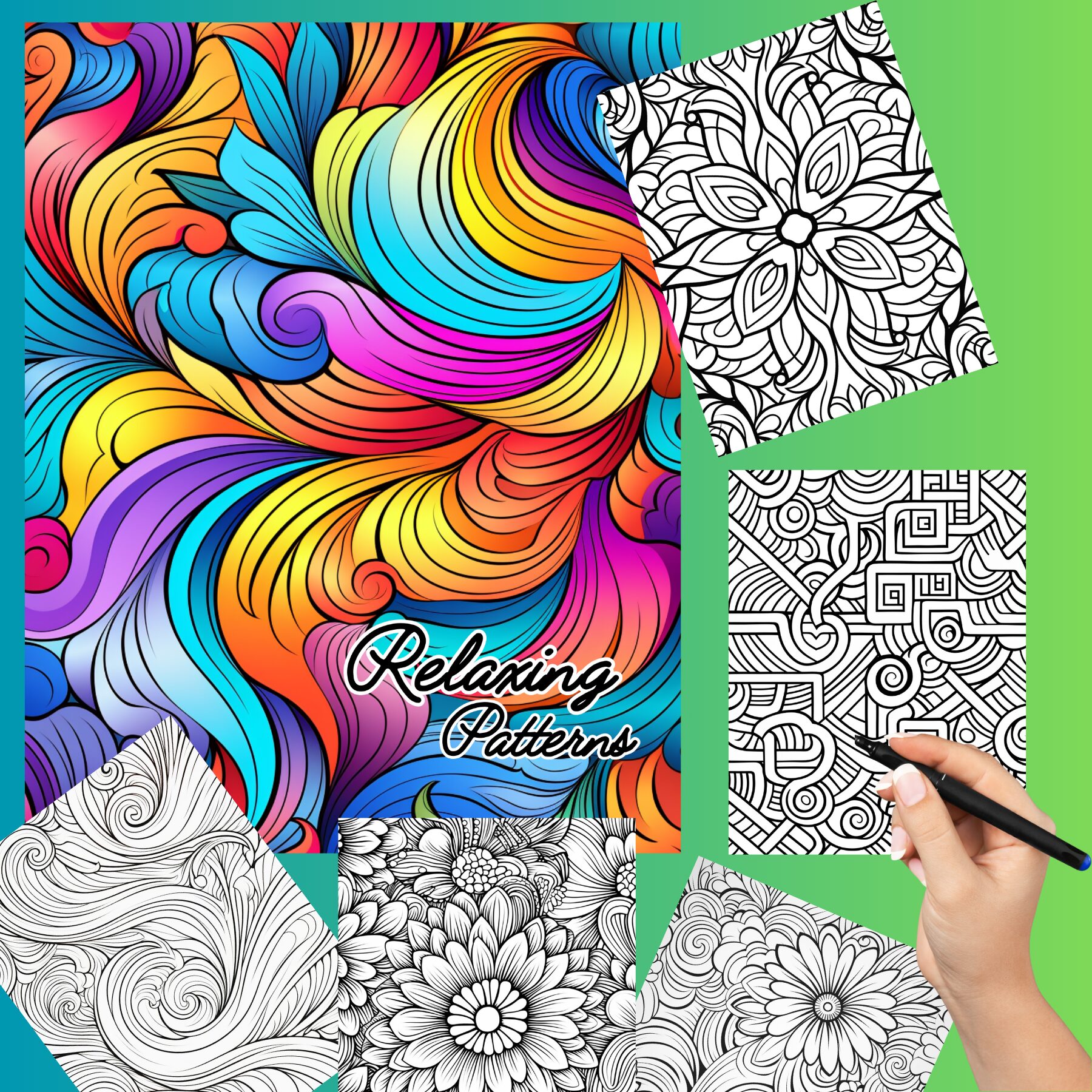 Relax & Unwind: Adult Coloring Book with Relaxing Patterns (Printable Unlimited)
