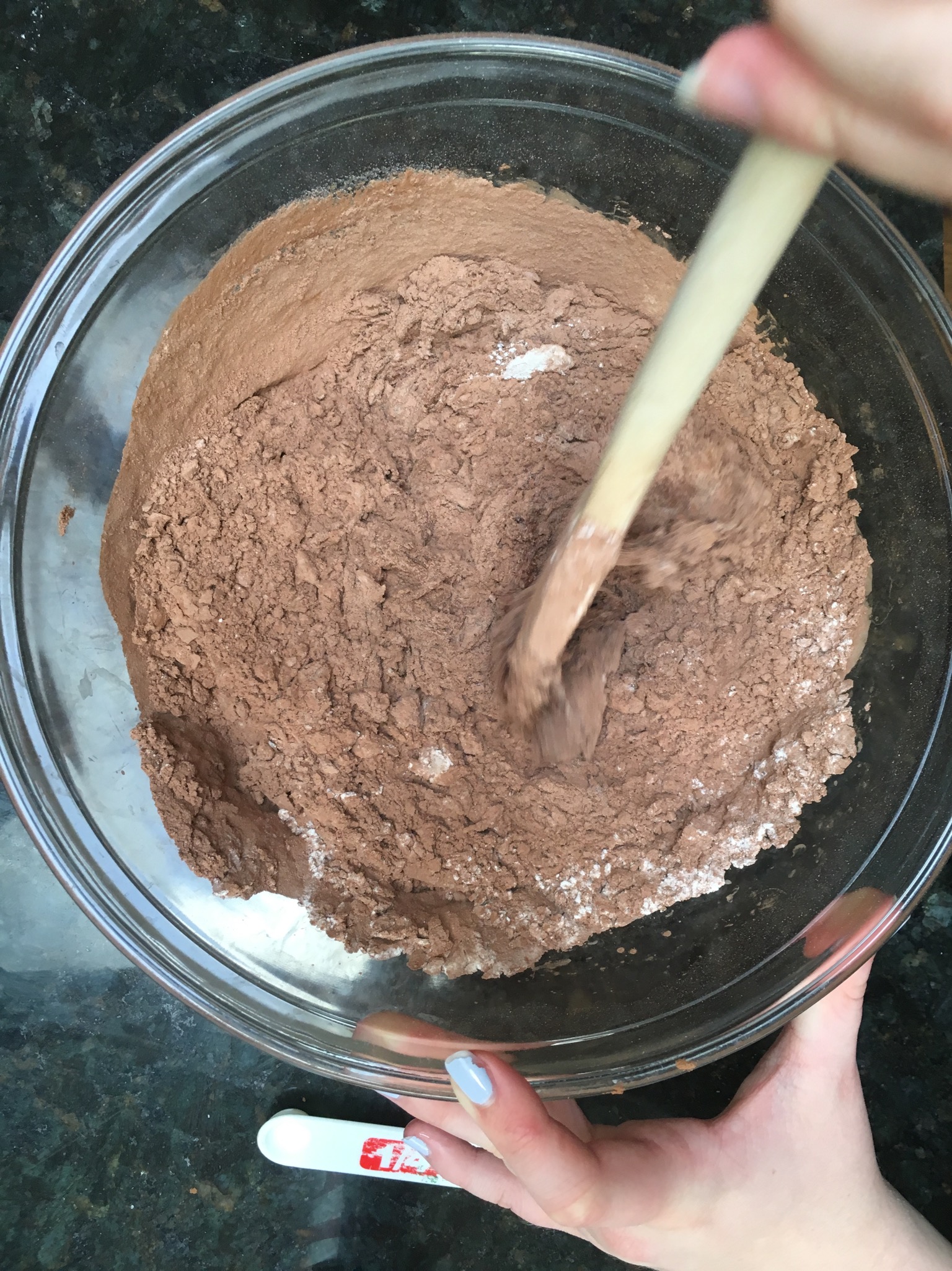 Stir the sifted ingredients into the egg mixture