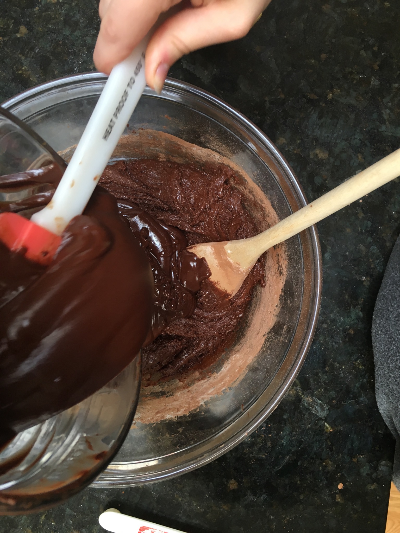 Pour the chocolate into the flour mixture