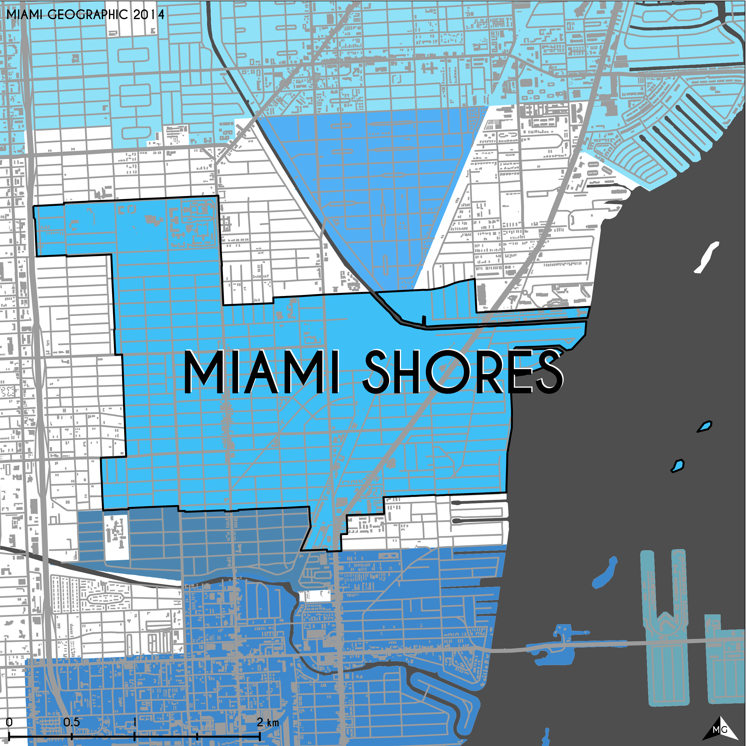 Miami-Dade Municipality: Miami Shores, 2014. Source: Matthew Toro. 2014. [Note: Data used carry some minor geometric inaccuracies/errors. Not to be used for legal purposes.]