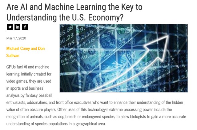 AI and Machine Learning Key to understanding U.S. Economy 