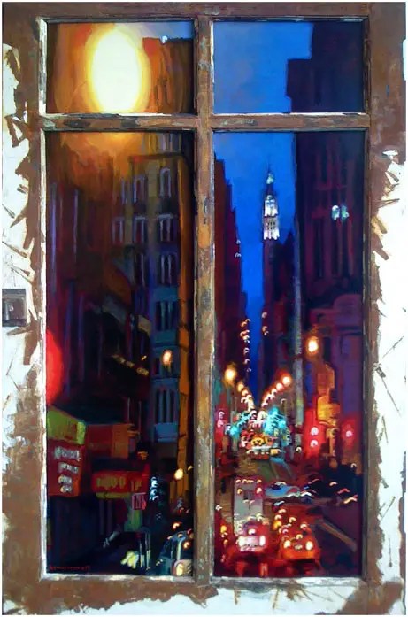 Cityscape on glass