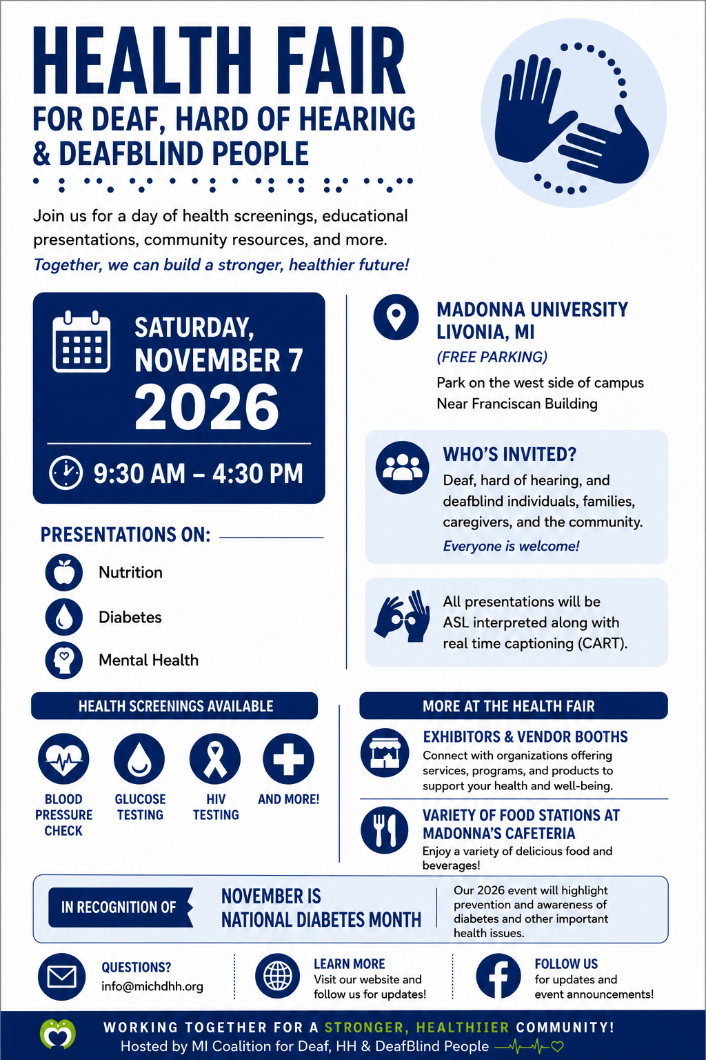 Plain flyer about the health fair for DeafBlind individuals. 