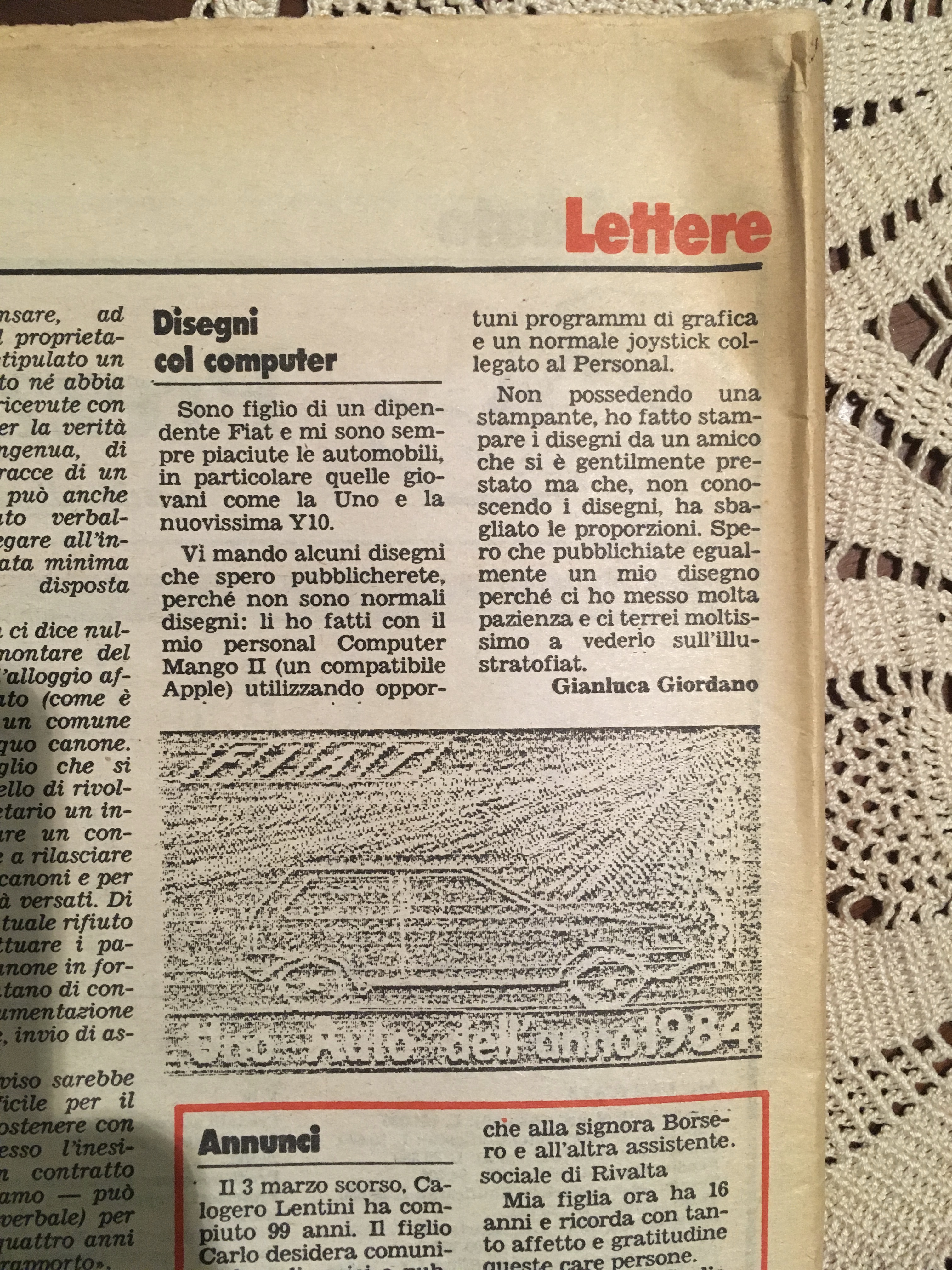 illustratofiat del 1985, pagina 40, lettere.