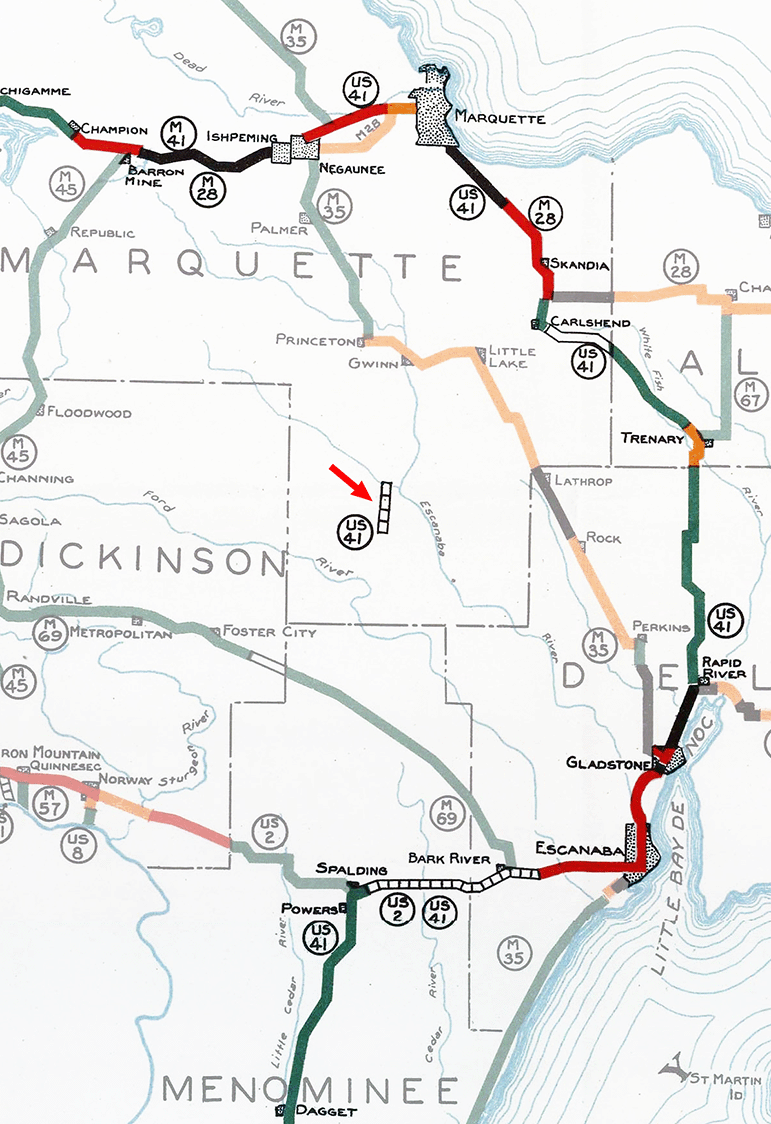 Michigan Highways Maps Proposed US 41 Powers Marquette 1926 1960 US 041 ProposedMap MSHD 1930 