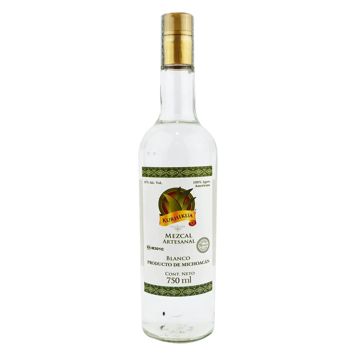 Mezcal Artesanal Blanco Kurhikua 100% Agave Americana 750 ml