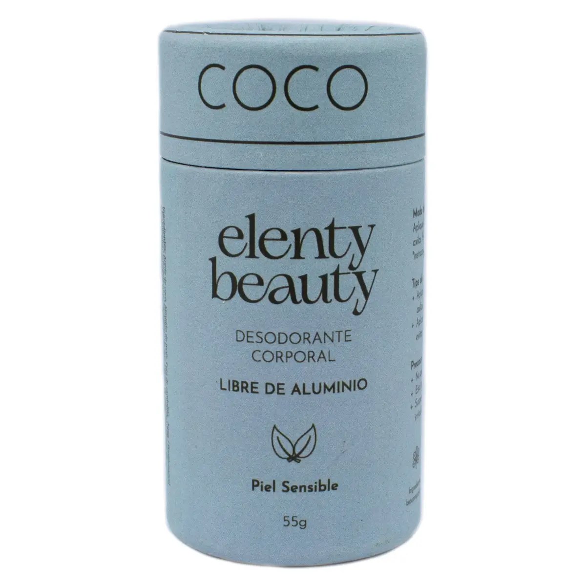 Desodorante Corporal olor Coco Elenty Beauty para Piel Sensible Libre de Aluminio 55 g