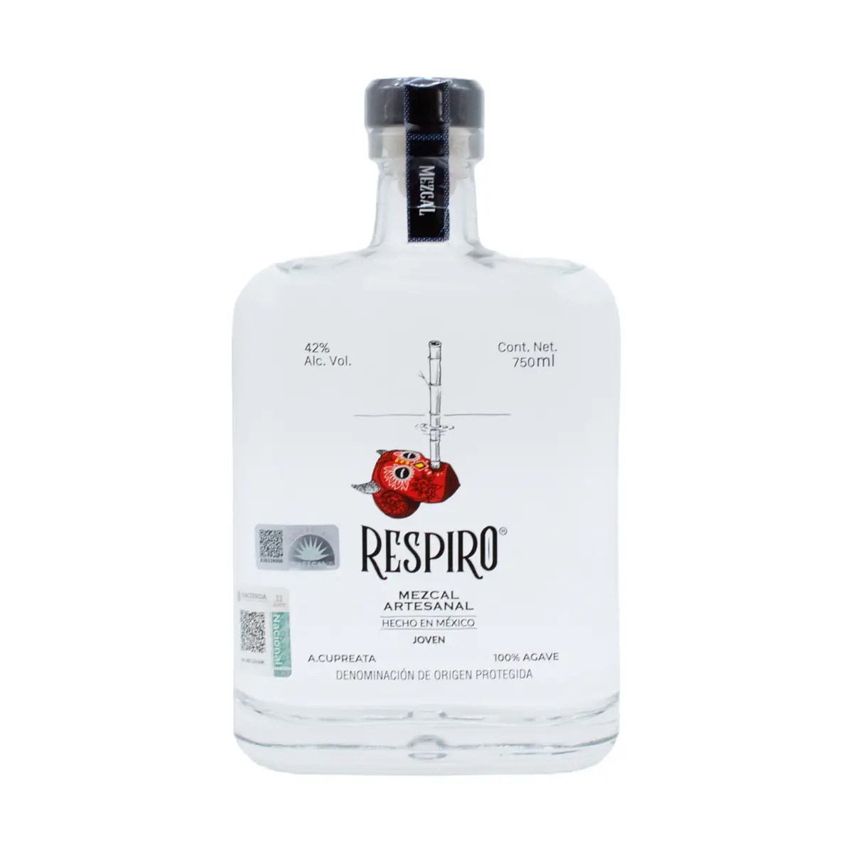 Mezcal artesanal joven cupreata Respiro 750 ml.