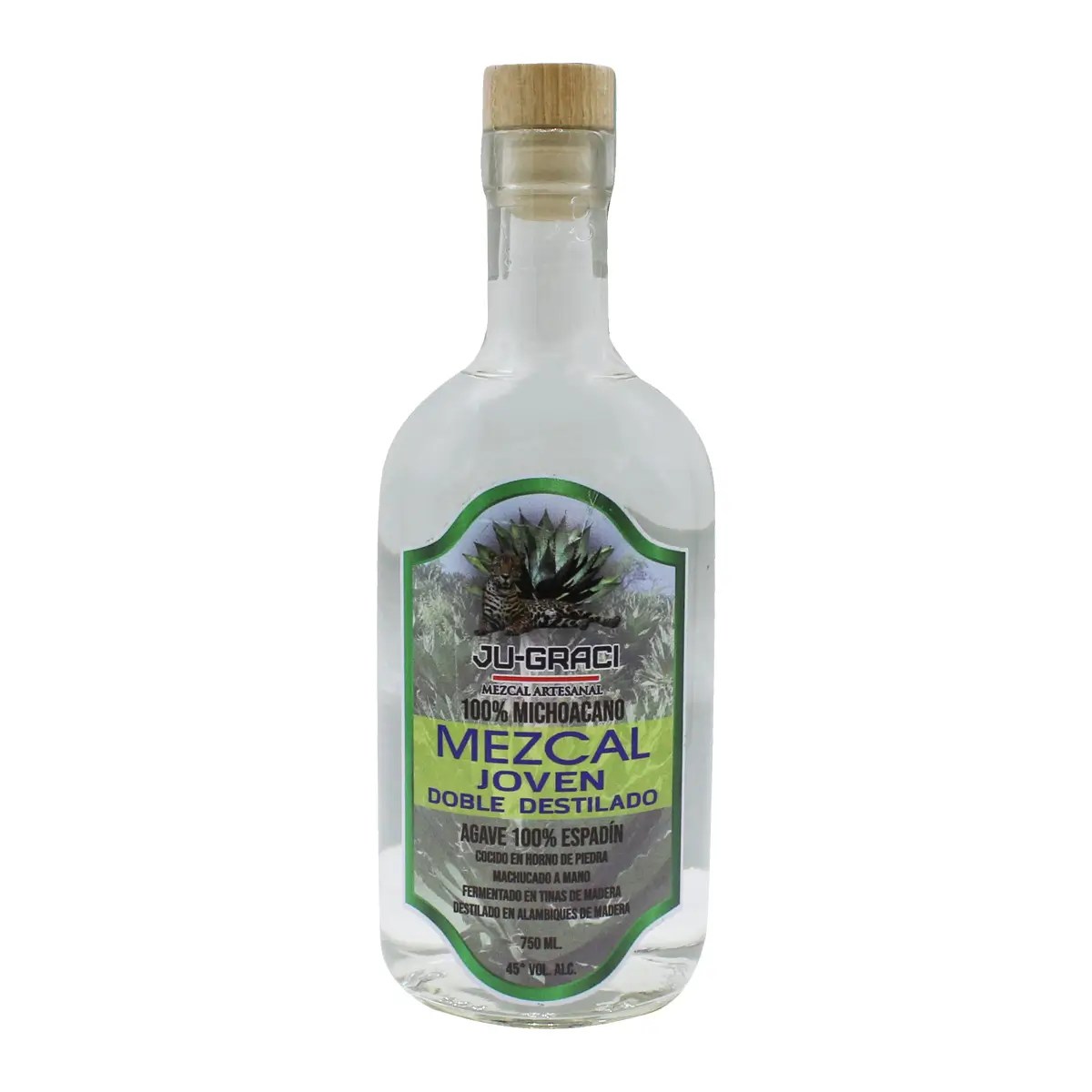 Mezcal Artesanal Joven Doble Destilado Ju-Graci Agave 100% Espadín 750 ml.