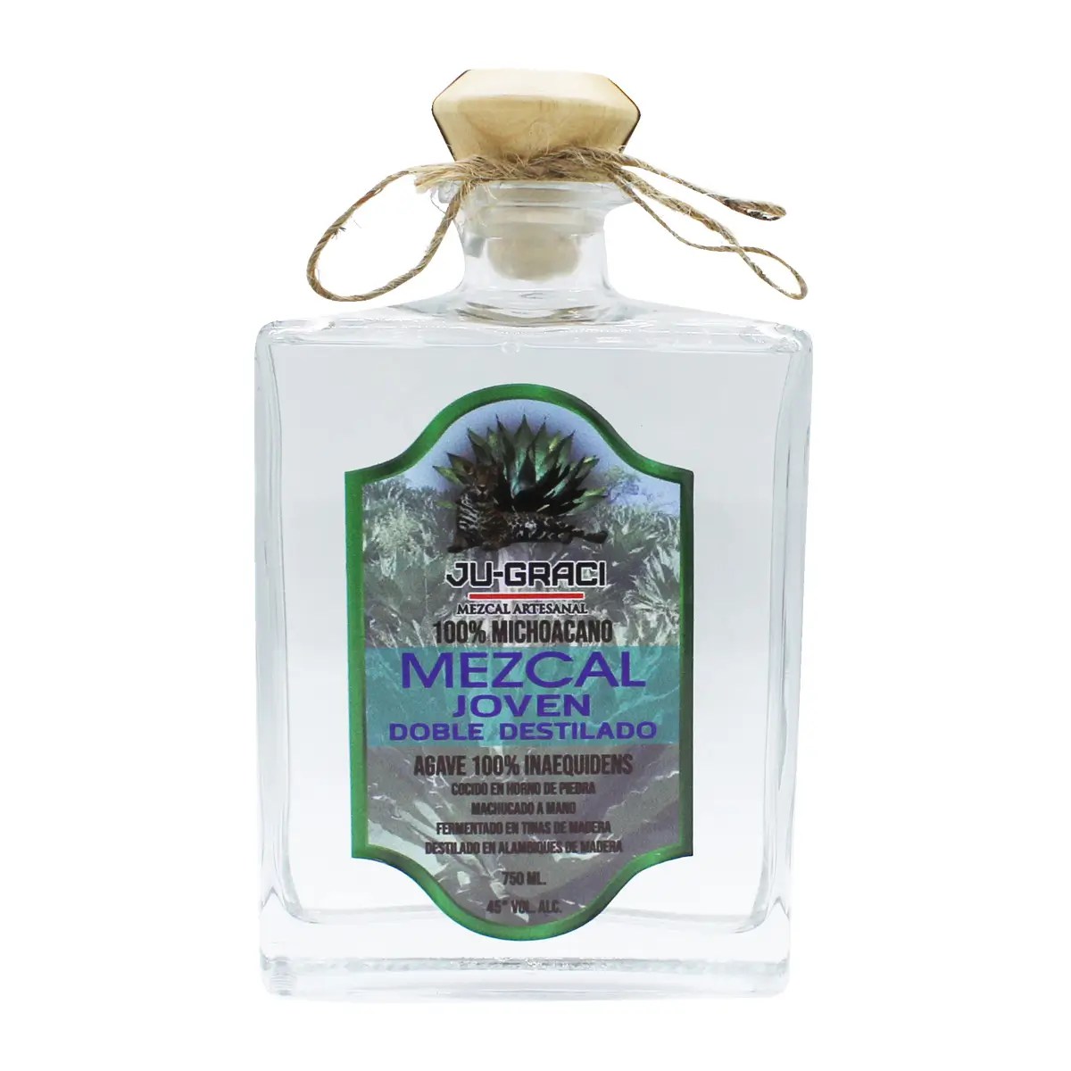 Mezcal Artesanal Joven Doble Destilado Ju-Graci Agave 100% Inaequidens 750 ml.