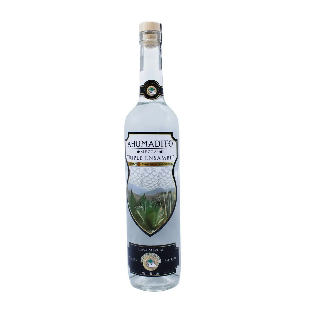Mezcal Ahumadito Triple Ensamble Corona de Perlas Cupreata Espadín Inaequidens 750 ml.
